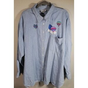 Vintage Capistrano Embroidered Hot Air Balloon Stripe Button Down Shirt 18/20